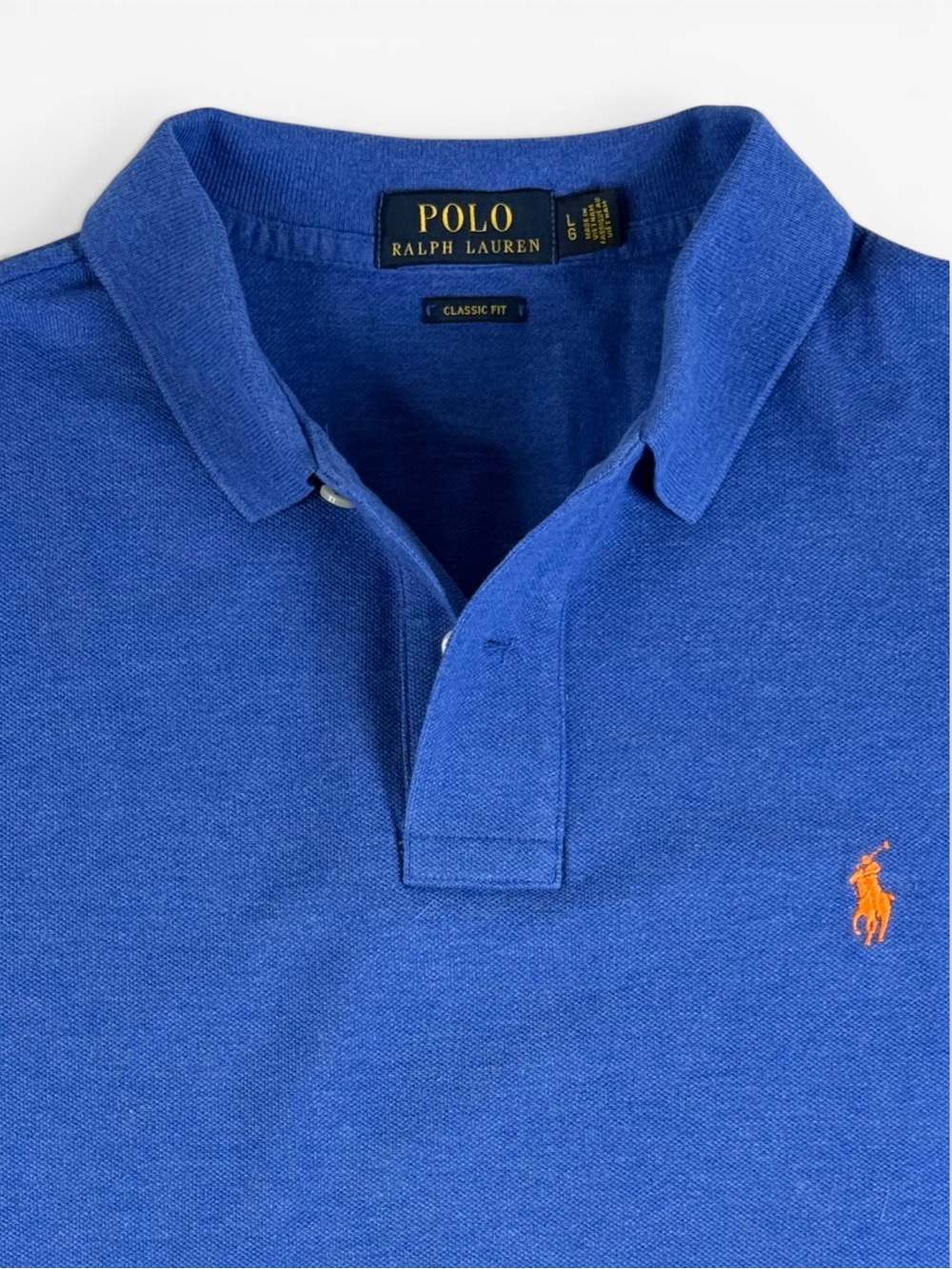 Polo Ralph Lauren Mens L Classic Fit Blue Cotton Polo Shirt Orange Pony - Picture 7 of 10
